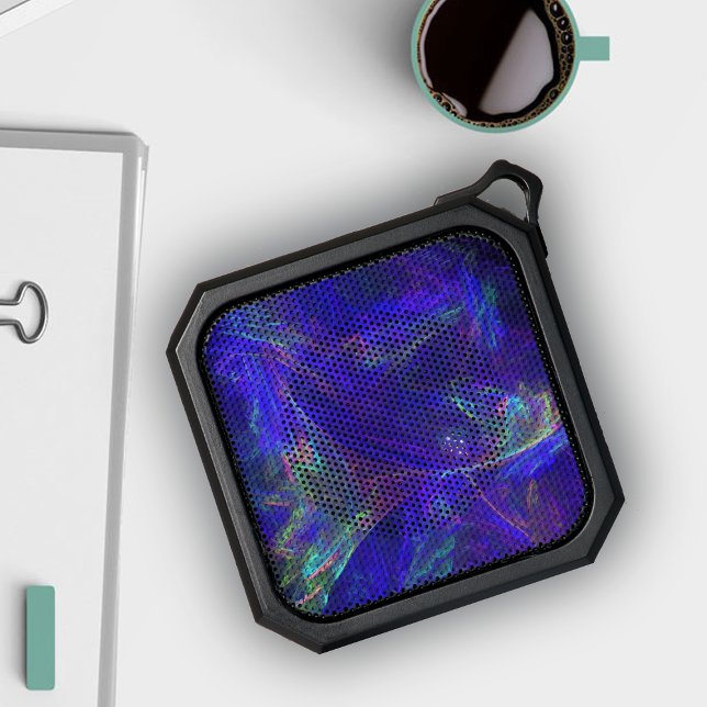 Abstract Celestial Sky Swirls Vibrant Colours Blue Bluetooth Speaker (Celestial sky abstract pattern swirls vivid pinks, greens, and yellows, blues on blue tooth speaker.)