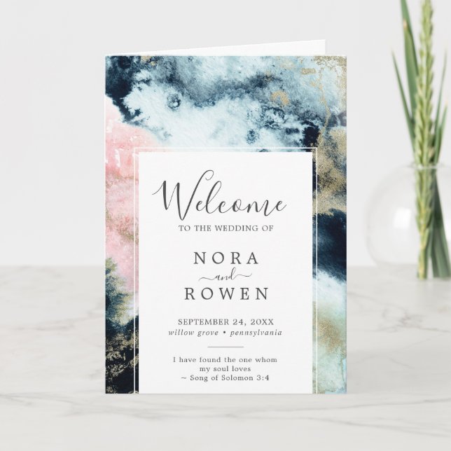 Abstract Celestial Watercolor Folded Wedding Program (Front)
