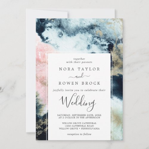 Abstract Celestial Watercolor Wedding Invitation