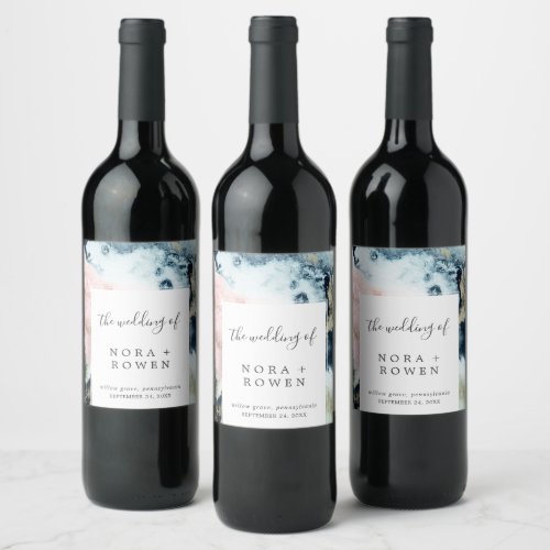 Abstract Celestial Watercolor Wedding Wine Label