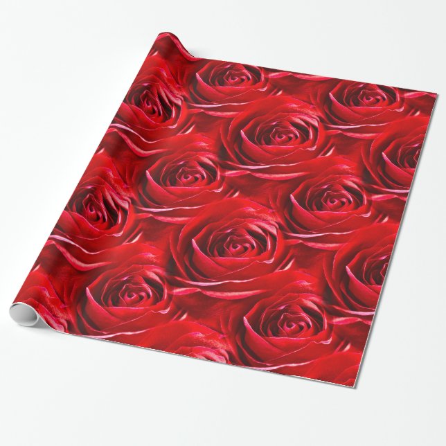 Abstract Center of Red Rose Floral Wallpaper Wrapping Paper (Unrolled)