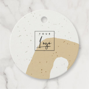 Abstract Ceramic Ochre Yellow Speckled Shape Logo Favor Tags