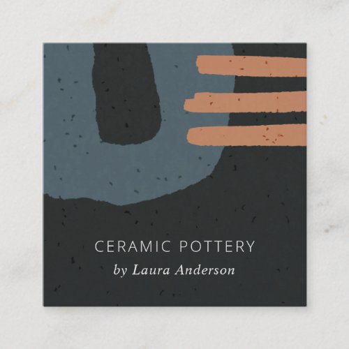 ABSTRACT CERAMIC TEXTURE BLACK BLUE RUST SPECKLED SQUARE BUSINESS CARD