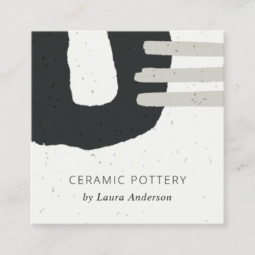 ABSTRACT CERAMIC TEXTURE BLACK GREY CHIC SPECKLED SQUARE BUSINESS CARD