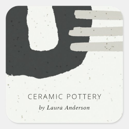ABSTRACT CERAMIC TEXTURE BLACK GREY CHIC SPECKLED SQUARE STICKER