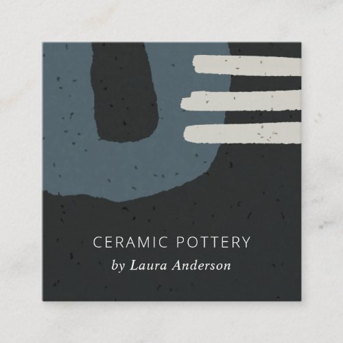 ABSTRACT CERAMIC TEXTURE BLUE BLACK GREY SPECKLED SQUARE BUSINESS CARD
