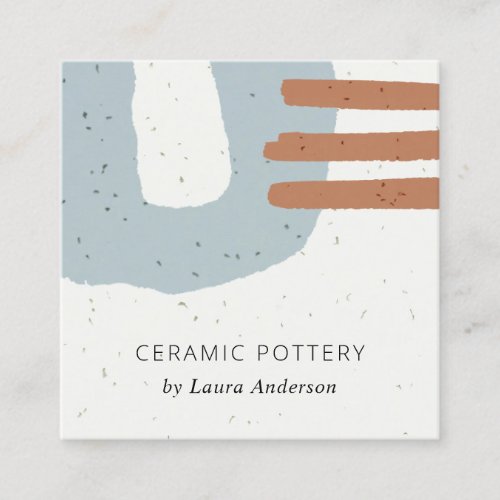 ABSTRACT CERAMIC TEXTURE BLUE GREY RUST SPECKLED SQUARE BUSINESS CARD