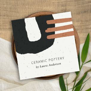 ABSTRACT CERAMIC TEXTURE CHIC BLACK RUST SPECKLED SQUARE BUSINESS CARD