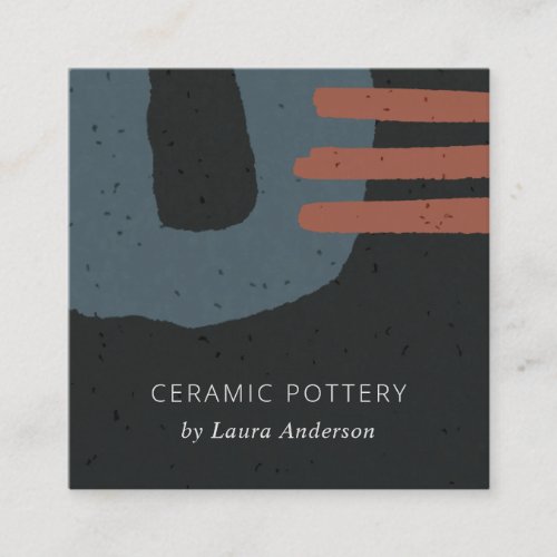 ABSTRACT CERAMIC TEXTURE GREY BLACK RUST SPECKLED SQUARE BUSINESS CARD