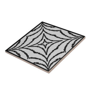 Abstract Chained Web Black On Gray Geo Pattern Ceramic Tile