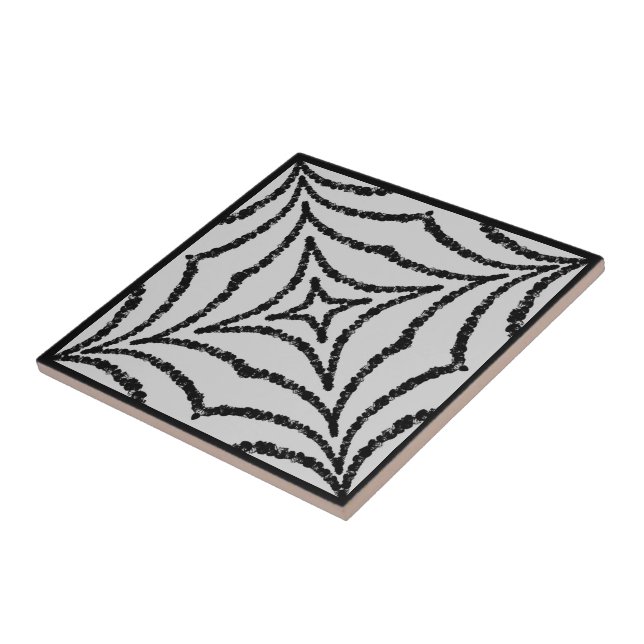 Abstract Chained Web Black On Gray Geo Pattern Ceramic Tile (Side)