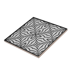 Abstract Chained Web Black On Gray Geo Pattern Ceramic Tile