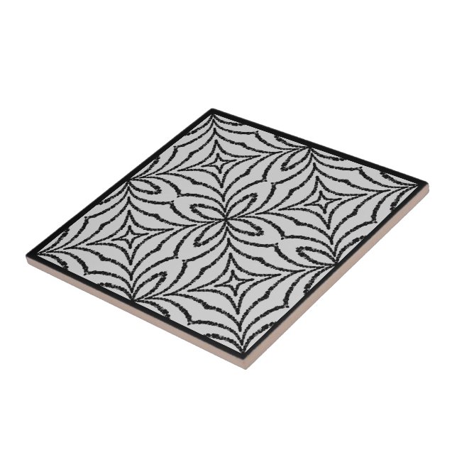 Abstract Chained Web Black On Gray Geo Pattern Ceramic Tile (Side)