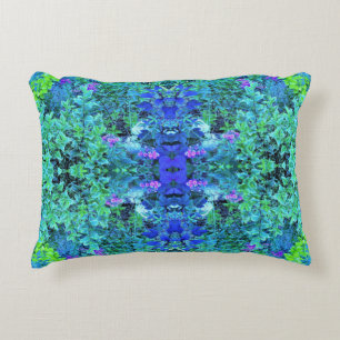 Abstract Chartreuse and Blue Foliage Pattern Accent Pillow