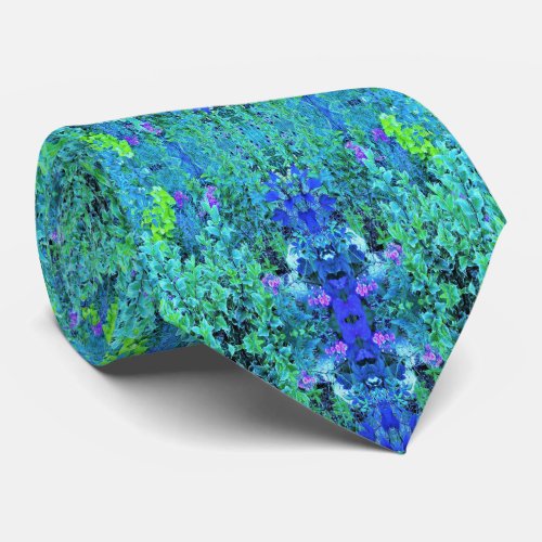 Abstract Chartreuse and Blue Foliage Pattern Neck Tie