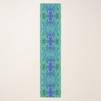 Abstract Chartreuse and Blue Foliage Pattern Scarf