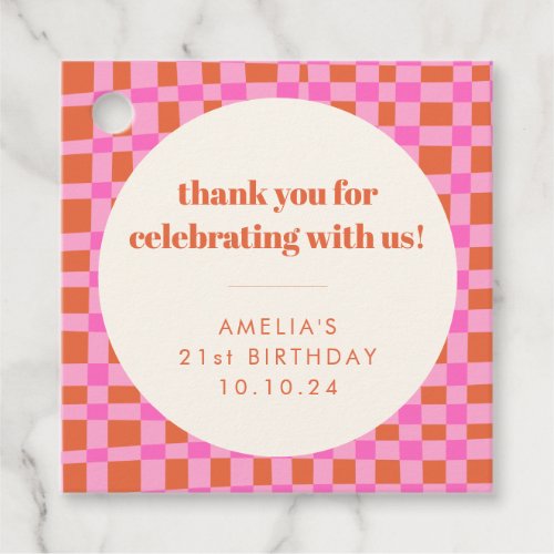Abstract Checker Pink Custom 21st Birthday Thanks Favor Tags