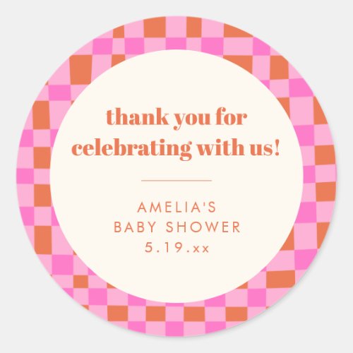 Abstract Checker Pink Custom Baby Shower Thank