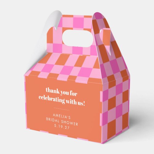 Abstract Checker Pink Custom Bridal Shower Thank Favor Boxes