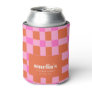 Abstract Checker Pink Orange Custom 21st Birthday Can Cooler