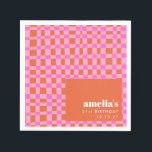 Abstract Checker Pink Orange Custom 21st Birthday Napkins<br><div class="desc">Abstract Checkered Art Pink Orange Custom 21st Birthday Napkins</div>