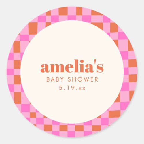 Abstract Checker Pink Orange Custom Baby Shower
