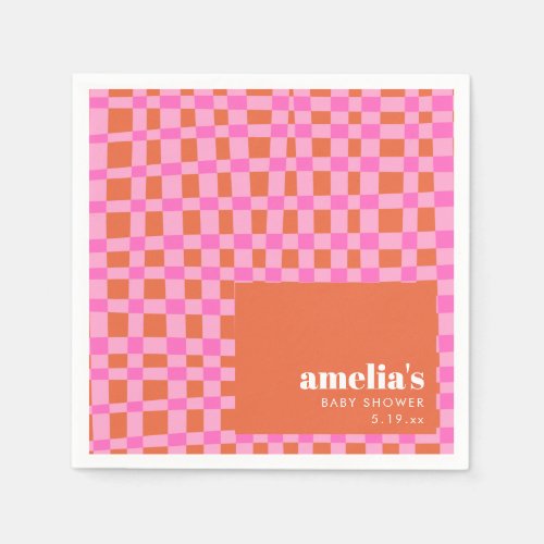 Abstract Checker Pink Orange Custom Baby Shower