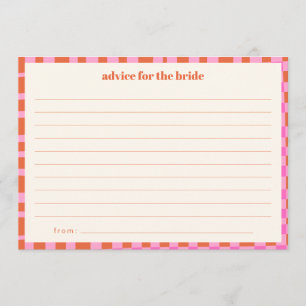 Abstract Checker Pink Orange Custom Bridal Shower Advice Card
