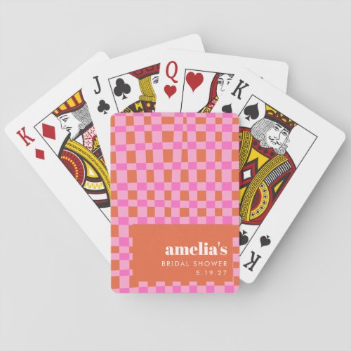 Abstract Checker Pink Orange Custom Bridal Shower Poker Cards