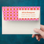 Abstract Checker Pink Orange Shower Return Address Envelope<br><div class="desc">Abstract Checkered Art Pink Orange Custom Bridal Shower Return Address Envelope</div>