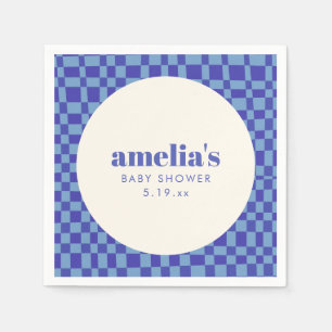 Abstract Checkerboard Blue Custom Baby Shower Napkins