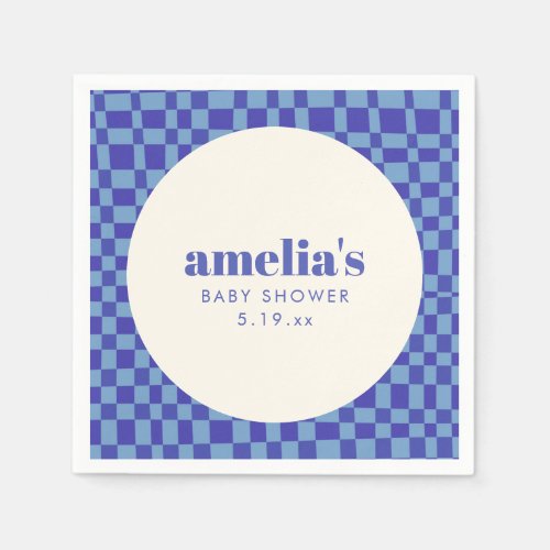 Abstract Checkerboard Blue Custom Baby Shower