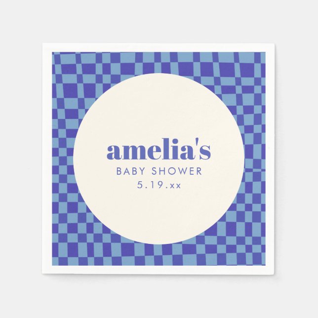 Abstract Checkerboard Blue Custom Baby Shower Napkins (Front)