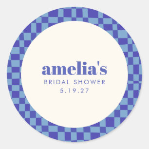 Abstract Checkerboard Blue Custom Bridal Shower Classic Round Sticker