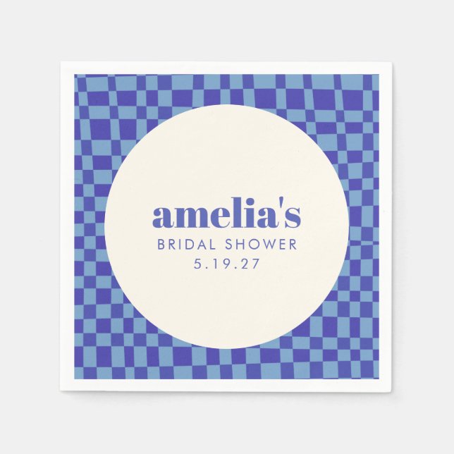 Abstract Checkerboard Blue Custom Bridal Shower Napkins (Front)