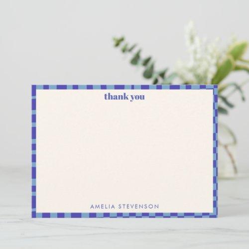 Abstract Checkerboard Blue Custom Bridal Shower Thank You Card