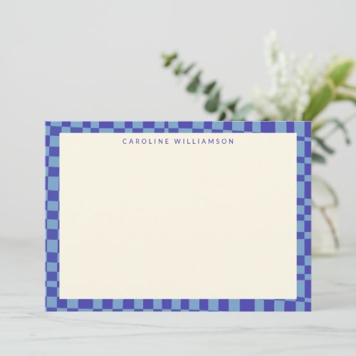 Abstract Checkerboard Blue Personalized Stationery Note Card