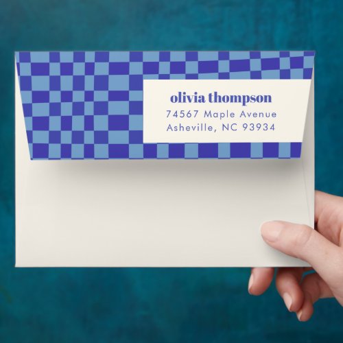 Abstract Checkerboard Blue Shower Return Address Envelope