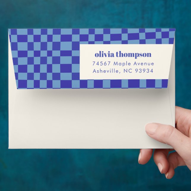 Abstract Checkerboard Blue Shower Return Address Envelope (Hand)
