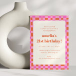 Abstract Checkered Art Pink Orange 21st Birthday Invitation<br><div class="desc">Abstract Checkered Art Pink Orange 21st Birthday Invitation</div>