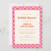 Abstract Checkered Art Pink Orange Bridal Shower Invitation (Front)