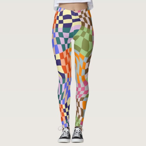 Abstract Checkered Colorful Pattern Leggings