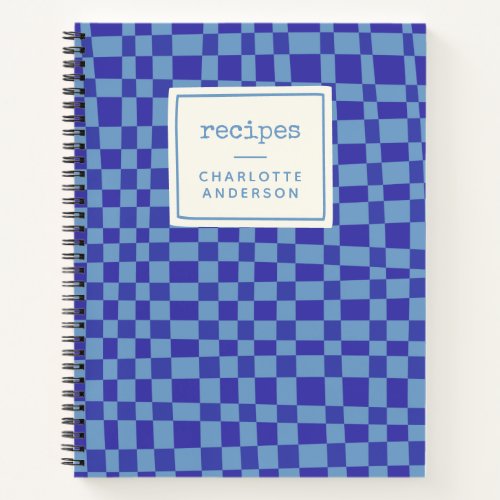 Abstract Checkered Pattern Blue Custom Recipe Notebook