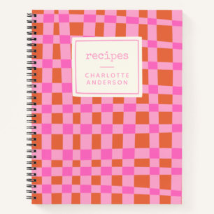 Abstract Checkered Pattern Pink Custom Recipe Notebook