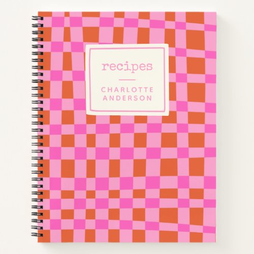 Abstract Checkered Pattern Pink Custom Recipe Notebook