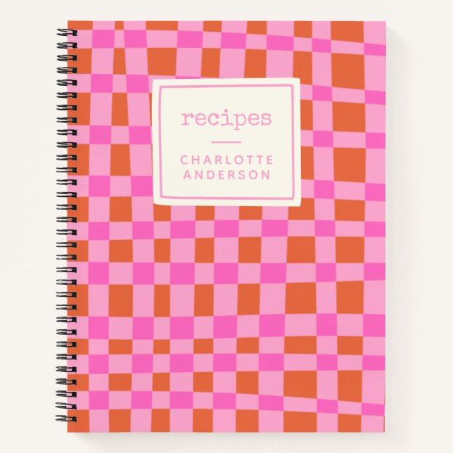 Abstract Checkered Pattern Pink Custom Recipe Notebook (Front)