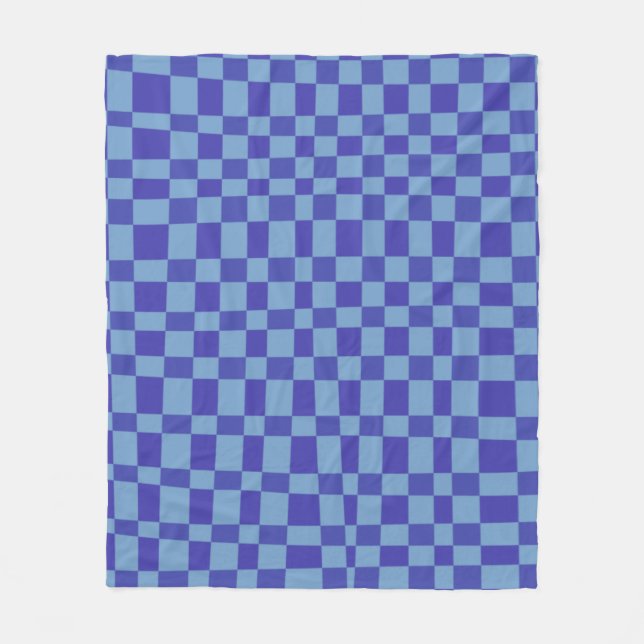 Abstract Checkered Shapes Pattern in Blue  Fleece Blanket (Front)