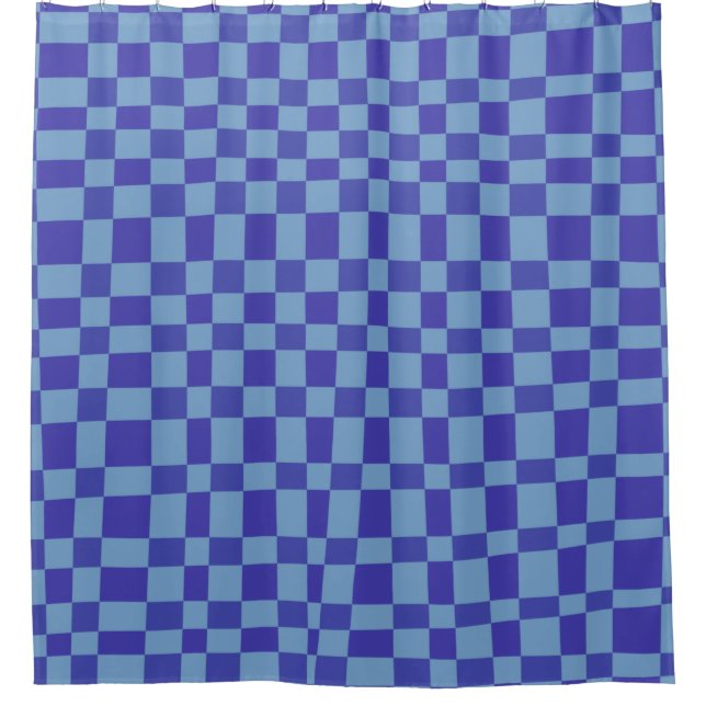 Abstract Checkered Shapes Pattern in Blue   Shower Curtain (Front)