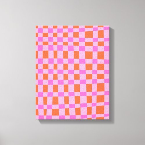 Abstract Checkered Shapes Pattern in Pink    Canvas Print
