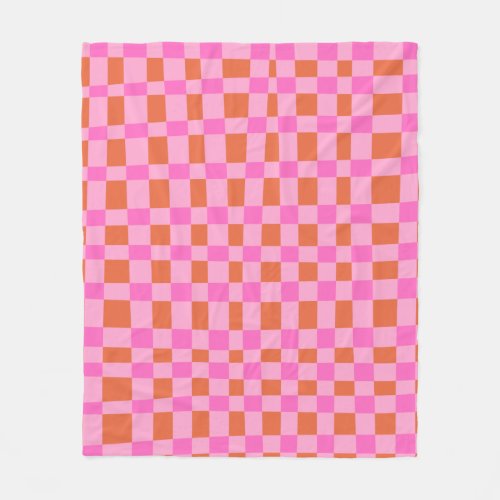 Abstract Checkered Shapes Pattern in Pink   Fleece Blanket